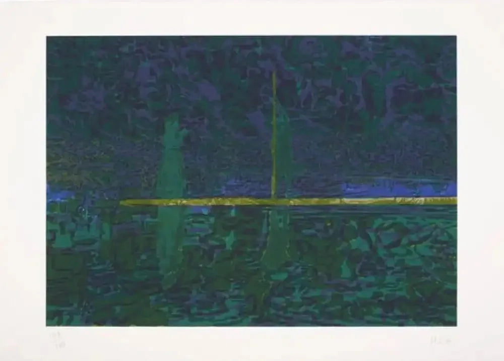 Hurvin Anderson The Raft screenprint by Dovehouse Contemporary featuring abstract maritime scene on textured paper