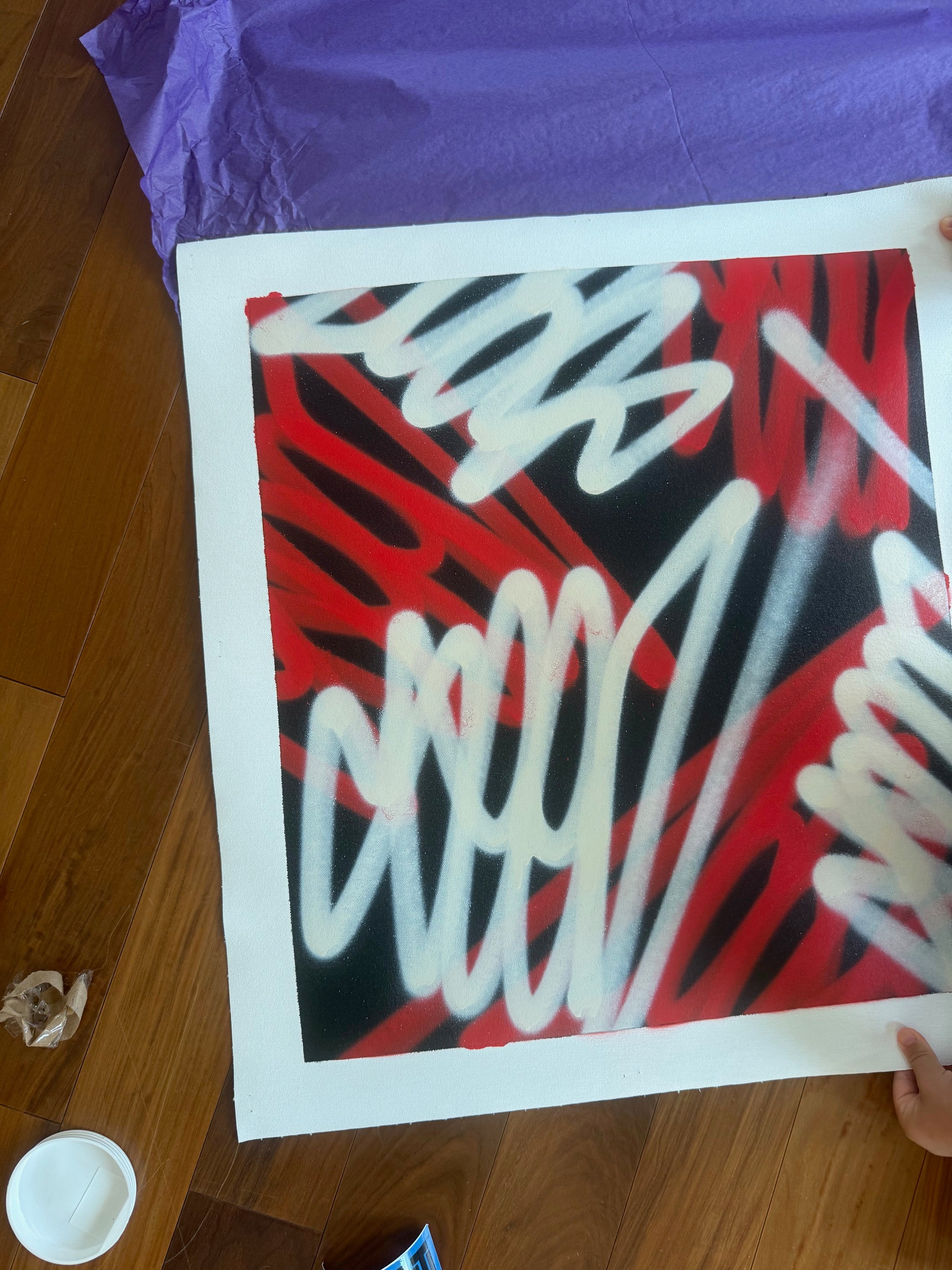 Original SEEN painting 11836 featuring vibrant colors and abstract design, displayed on a canvas with visible brushstrokes.
