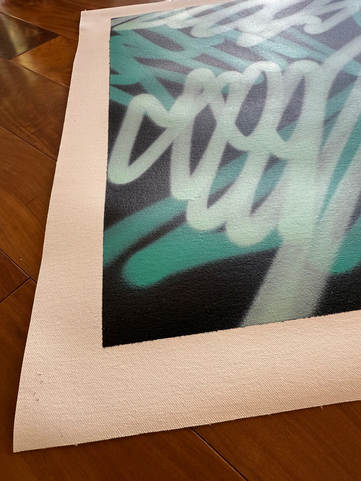 Original SEEN painting titled 11919, showcasing vibrant abstract artwork with bold colors and dynamic brushstrokes.