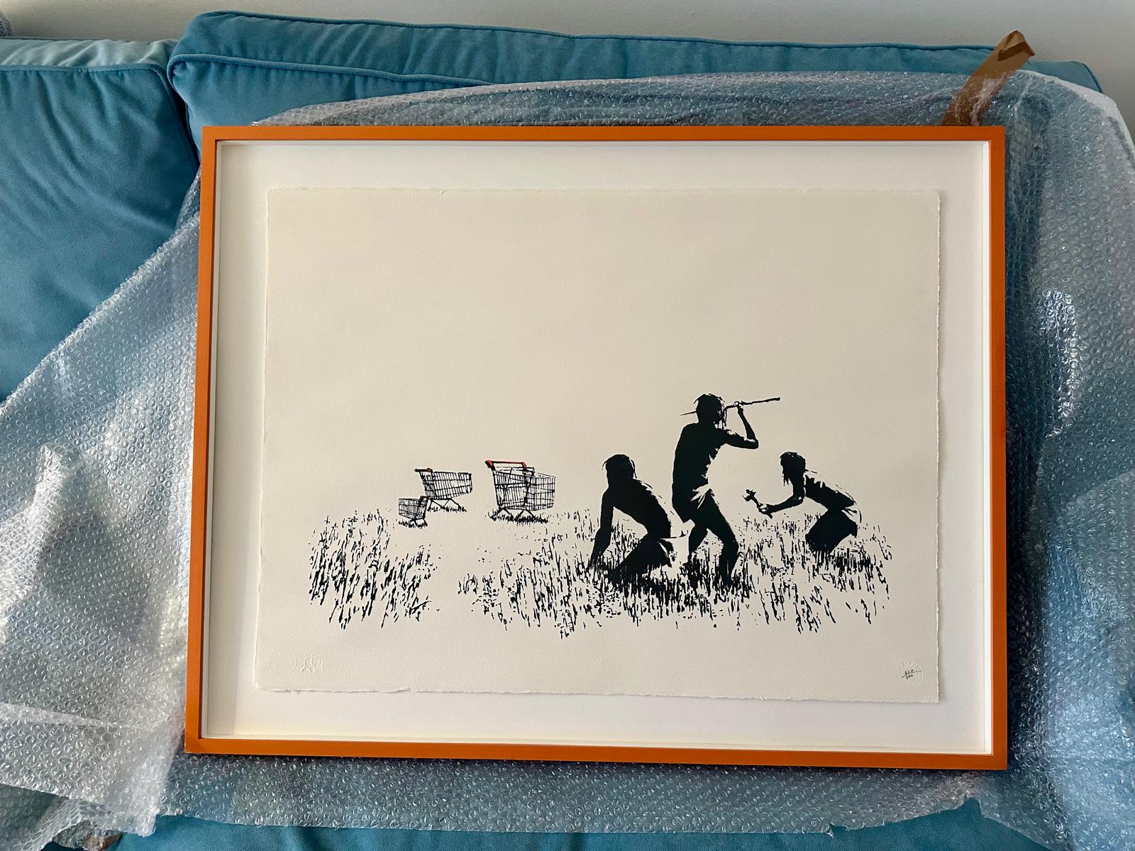 BANKSY trolley featuring a unique design, showcasing its practical wheels and sturdy build in urban setting.