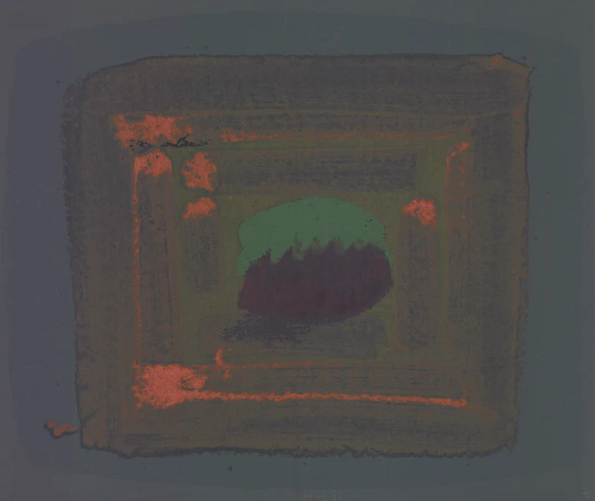 Signed tropical fruit art print by Howard Hodgkin showing vibrant, colorful fruit illustrations on paper.