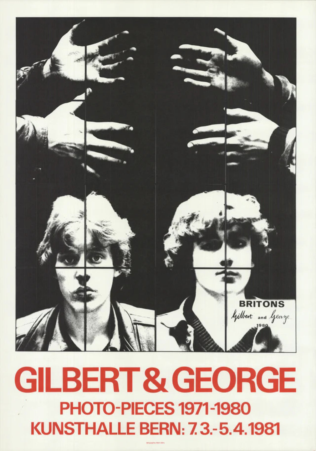 GILBERT AND GEORGE Photo-Pieces 1971-1980 art collection displayed in a colorful collage of photographic artworks.