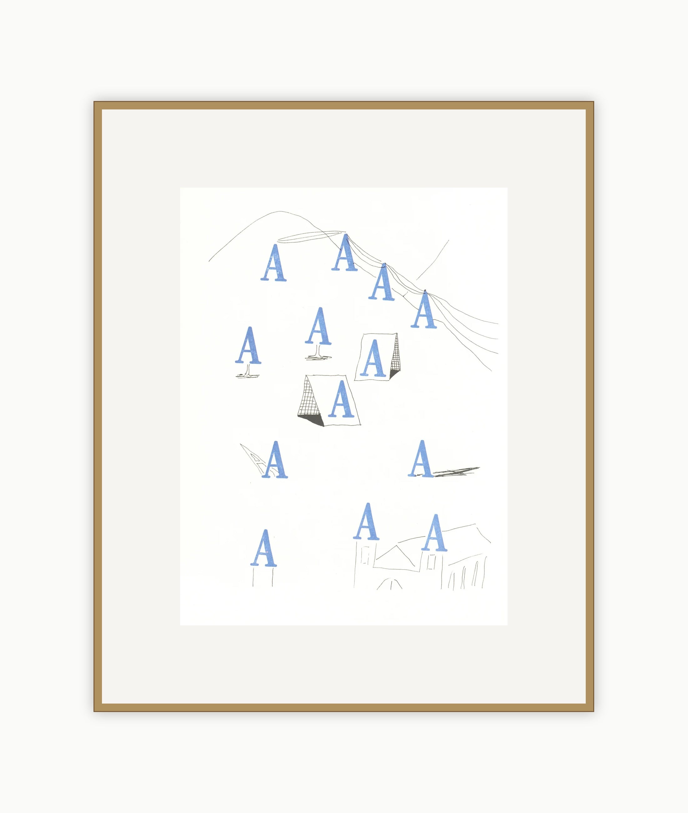 Colorful letter 'A' from David Hockney's Alphabet series, featuring vibrant, abstract artwork on a white background.
