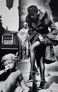 Woman in Coat Adjusting Stocking, Paris 1975