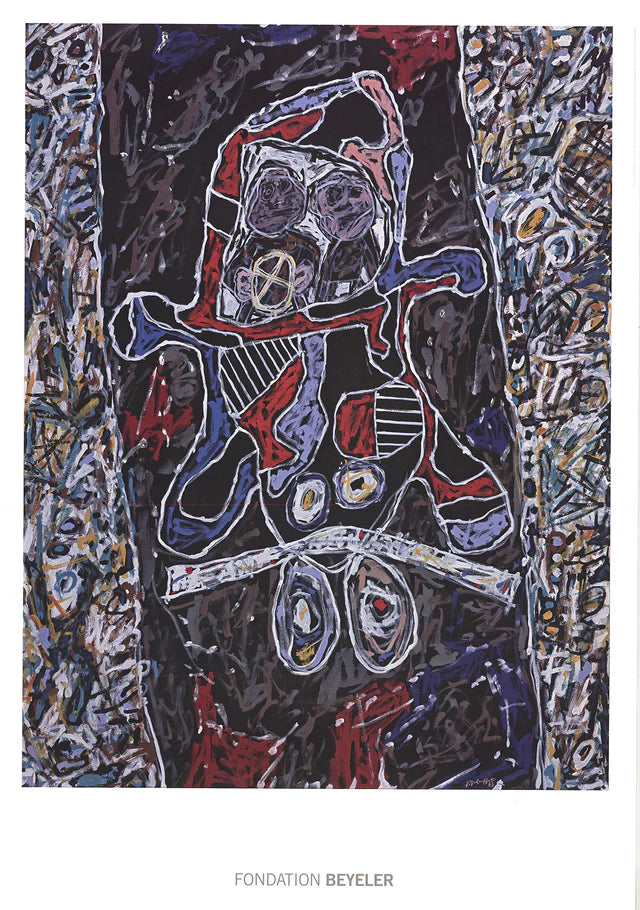 Black road scene artwork by Jean Dubuffet featuring abstract, textured elements with dark tones and intricate details.