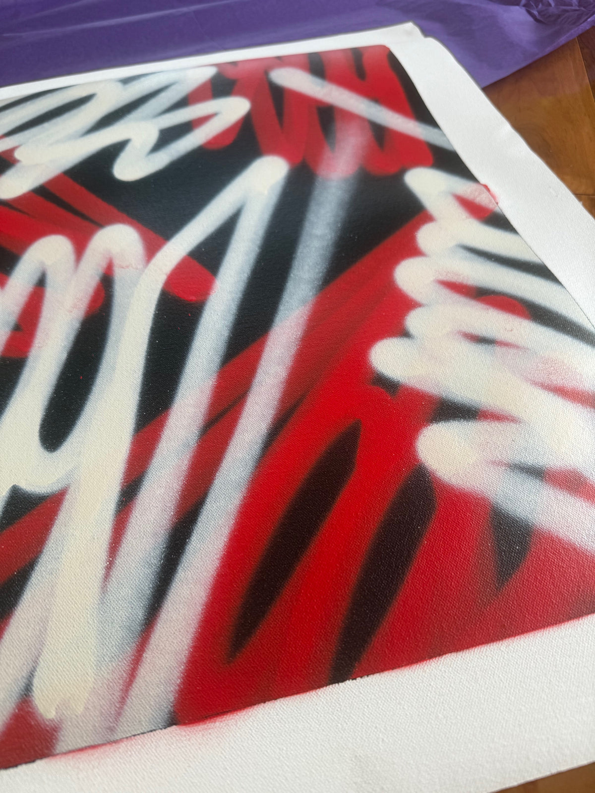 Original SEEN painting 11836 featuring vibrant abstract brushstrokes on canvas with bold colors and textured surface.