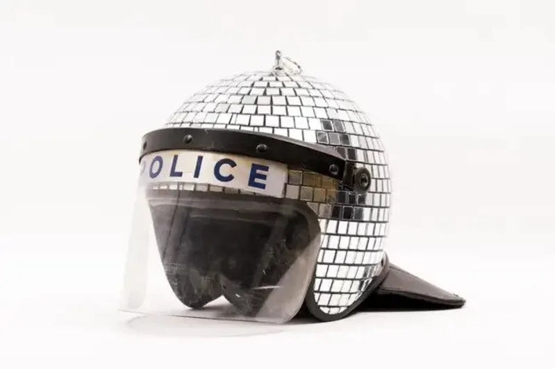 Banksy, Met Ball, 2019, a Metropolitan Police riot helmet covered with mirrored tiles