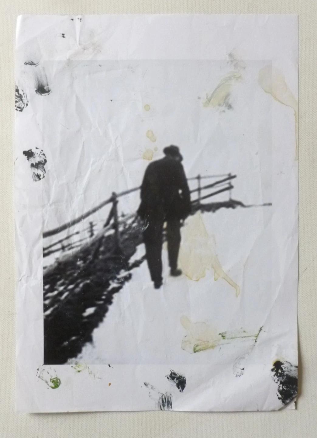 Robert Walser photocopy print with paint marks, full front view