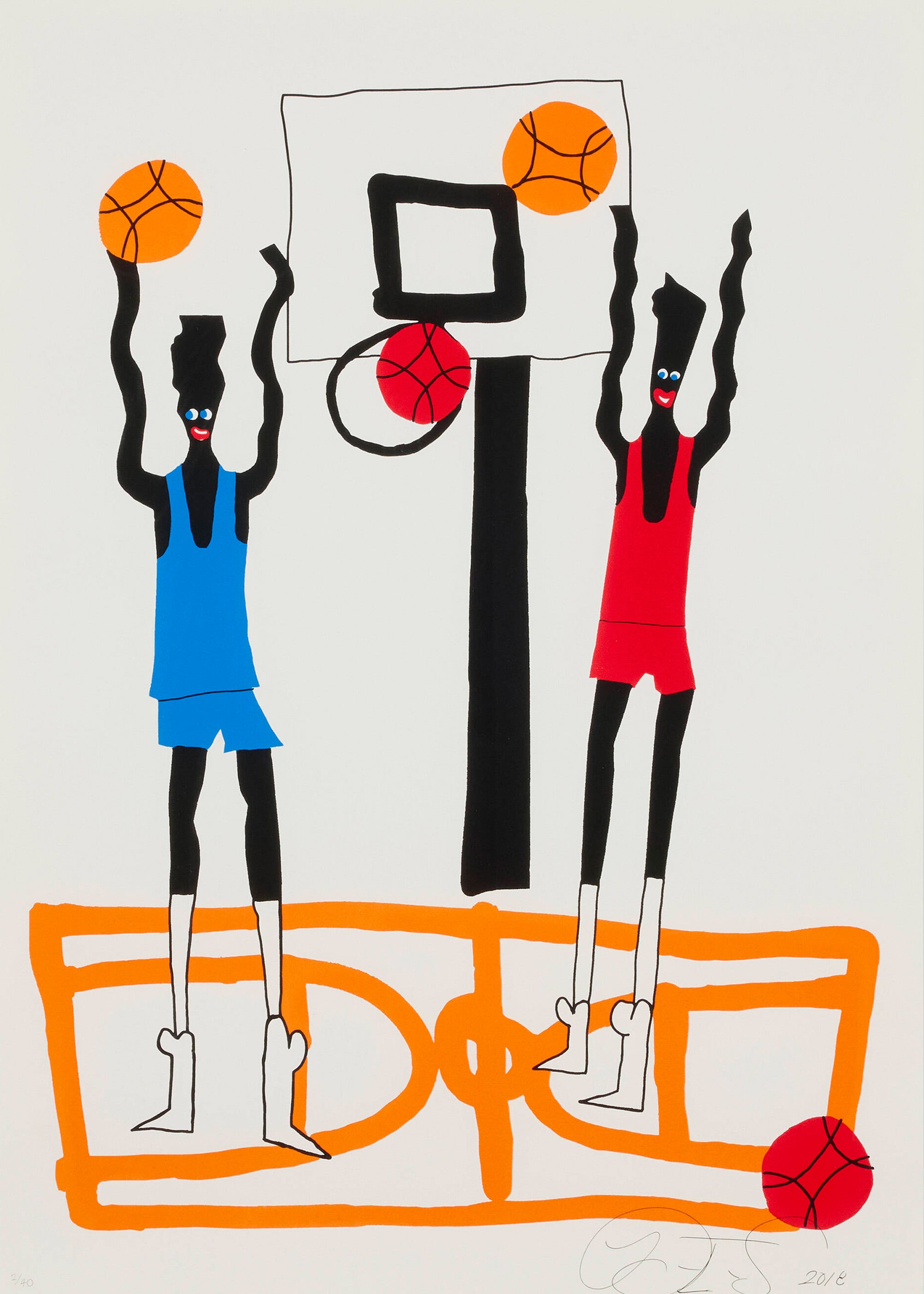 Contemporary Devin Troy Strother basketball print featuring vibrant colors and artistic design, suitable for wall decor.