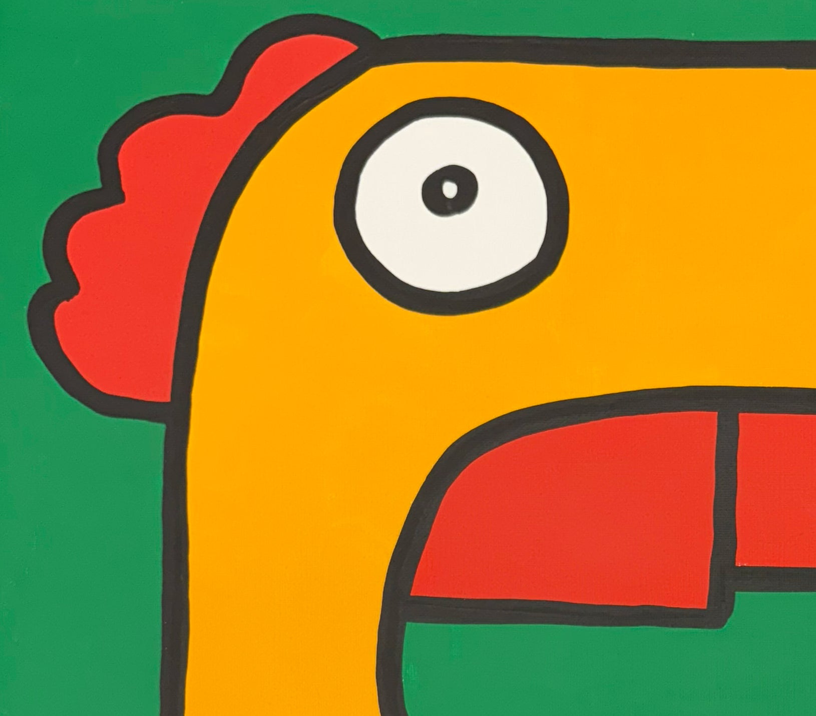 Contemporary Thierry Noir oil on canvas artwork featuring vibrant, abstract cityscape with bold colors and expressive brushstrokes.