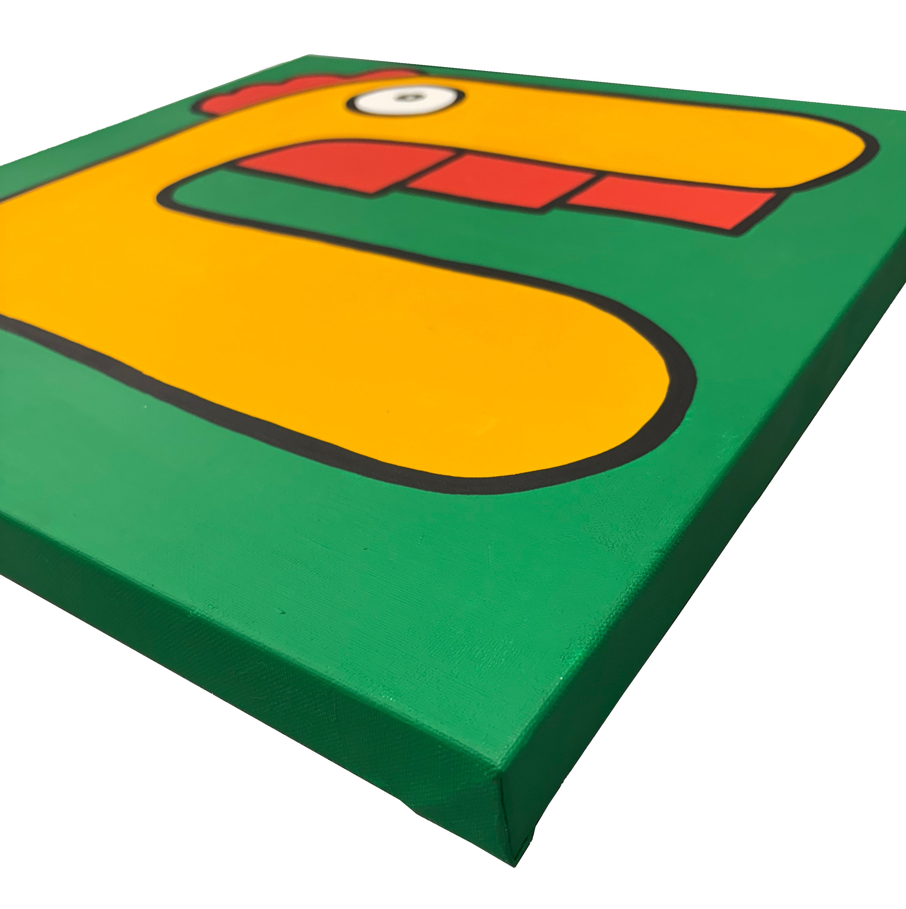 Contemporary oil on canvas artwork by Thierry Noir featuring a dovehouse scene with bold colors and abstract design.