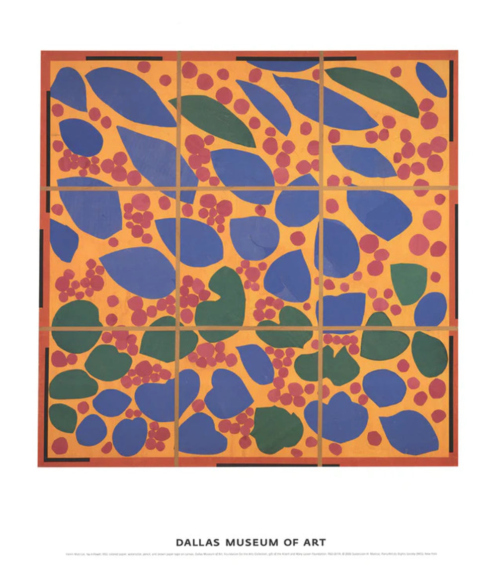 HENRI MATISSE Ivy in Flower artwork featuring vibrant green ivy leaves and blooming flowers on textured canvas background.