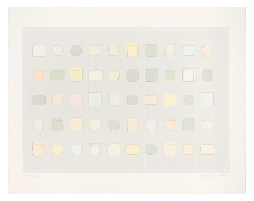 Rachel Whiteread 50 Spaces 2021 screenprint featuring abstract geometric shapes and subtle shades on textured paper.