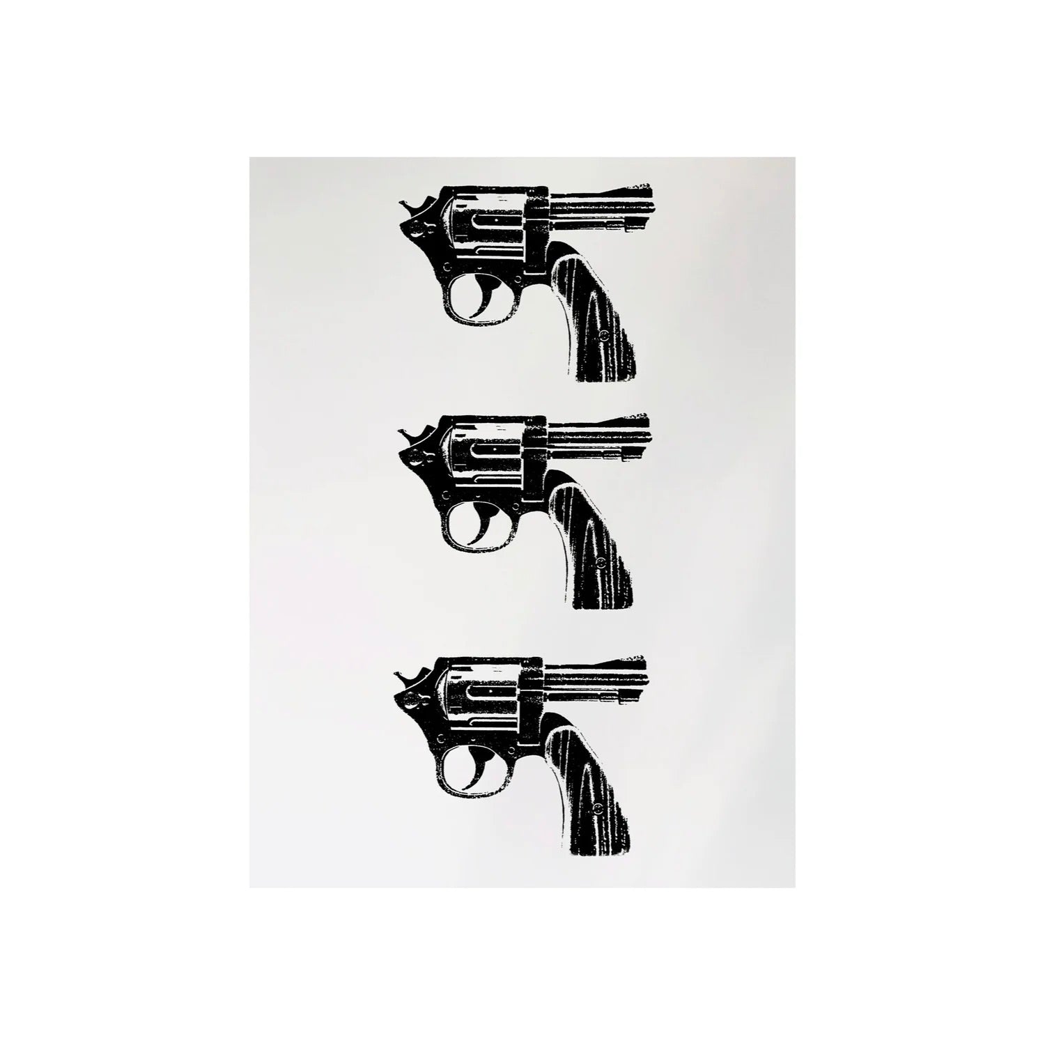 Test print of three guns artwork by EPI, showing detailed sketches of three firearms on white background.