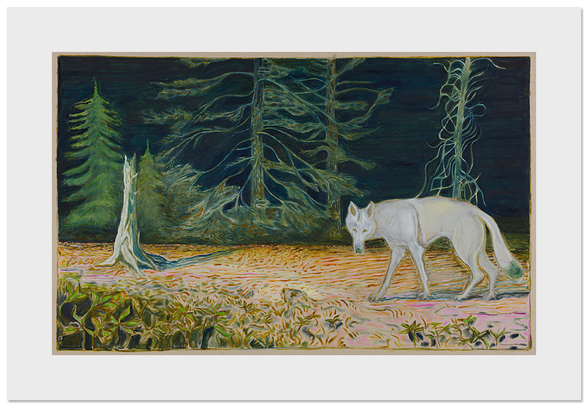 White Wolf artwork by BILLY CHILDISH featuring a detailed illustration of a wolf on a white background.