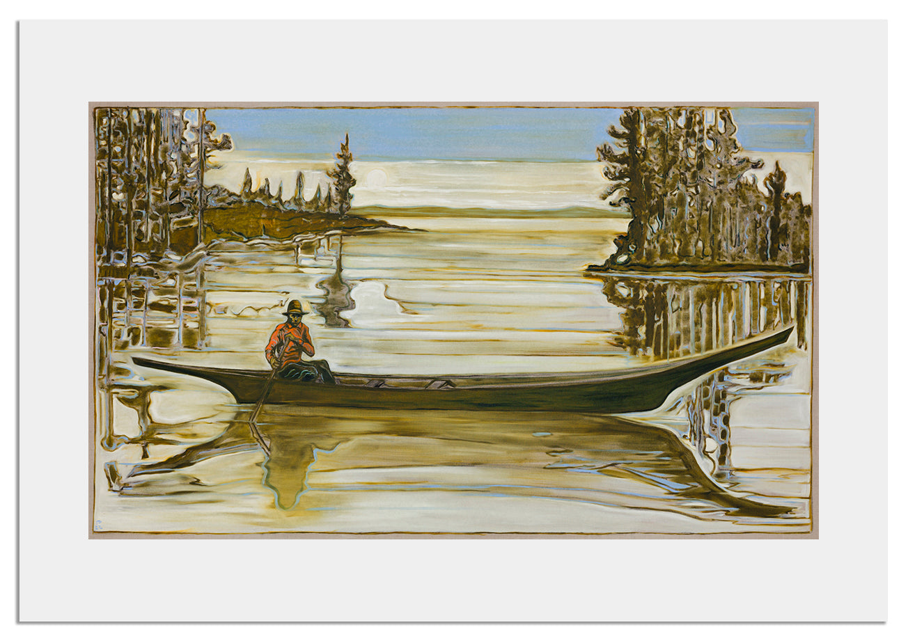 BILLY CHILDISH canoe with a sleek design, showcasing vibrant colors and detailing on a calm water backdrop.