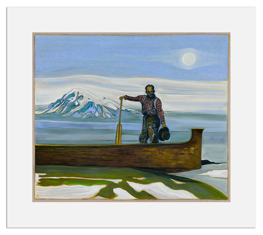 BILLY CHILDISH Moonrise Mountain artwork featuring a serene landscape with mountains and a moonlit sky.