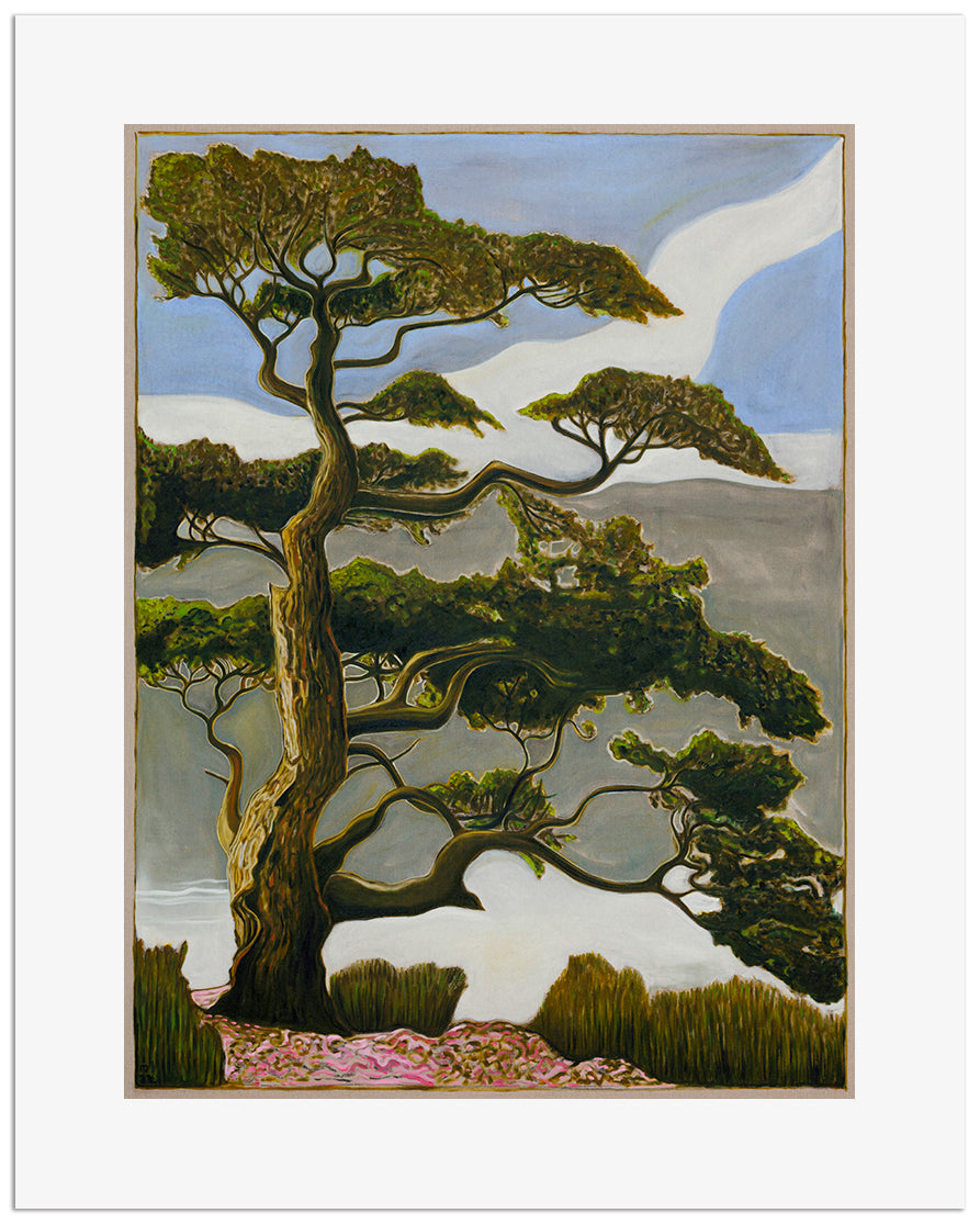 BILLY CHILDISH tree artwork featuring vibrant colors and unique textures in a contemporary style.