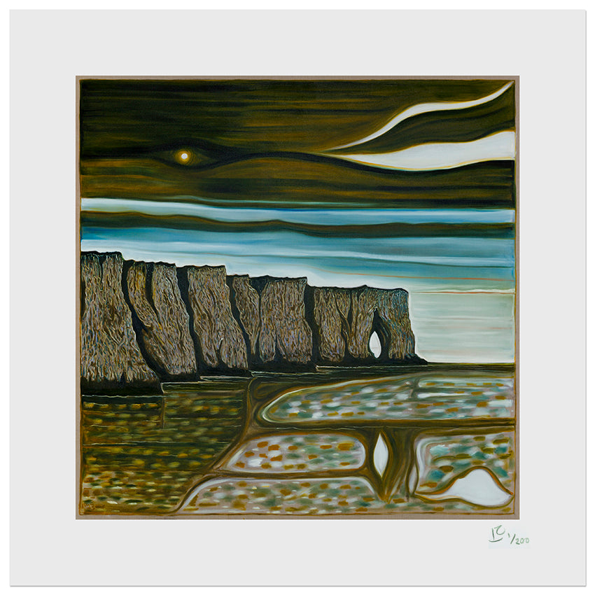 BILLY CHILDISH artwork featuring a cliff scene illuminated by stars in a night sky setting.