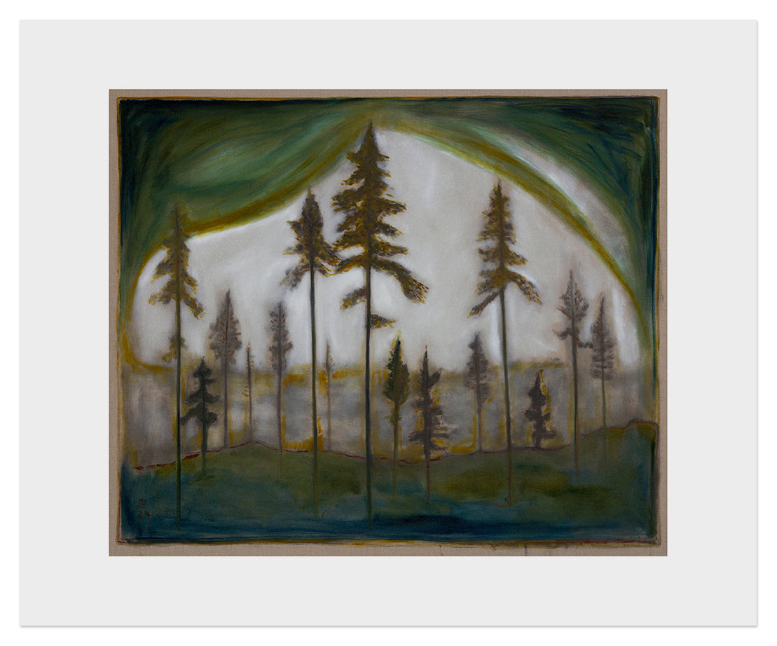 BILLY CHILDISH artwork featuring vibrant trees in a colorful landscape, showcasing bold brushstrokes and unique style.