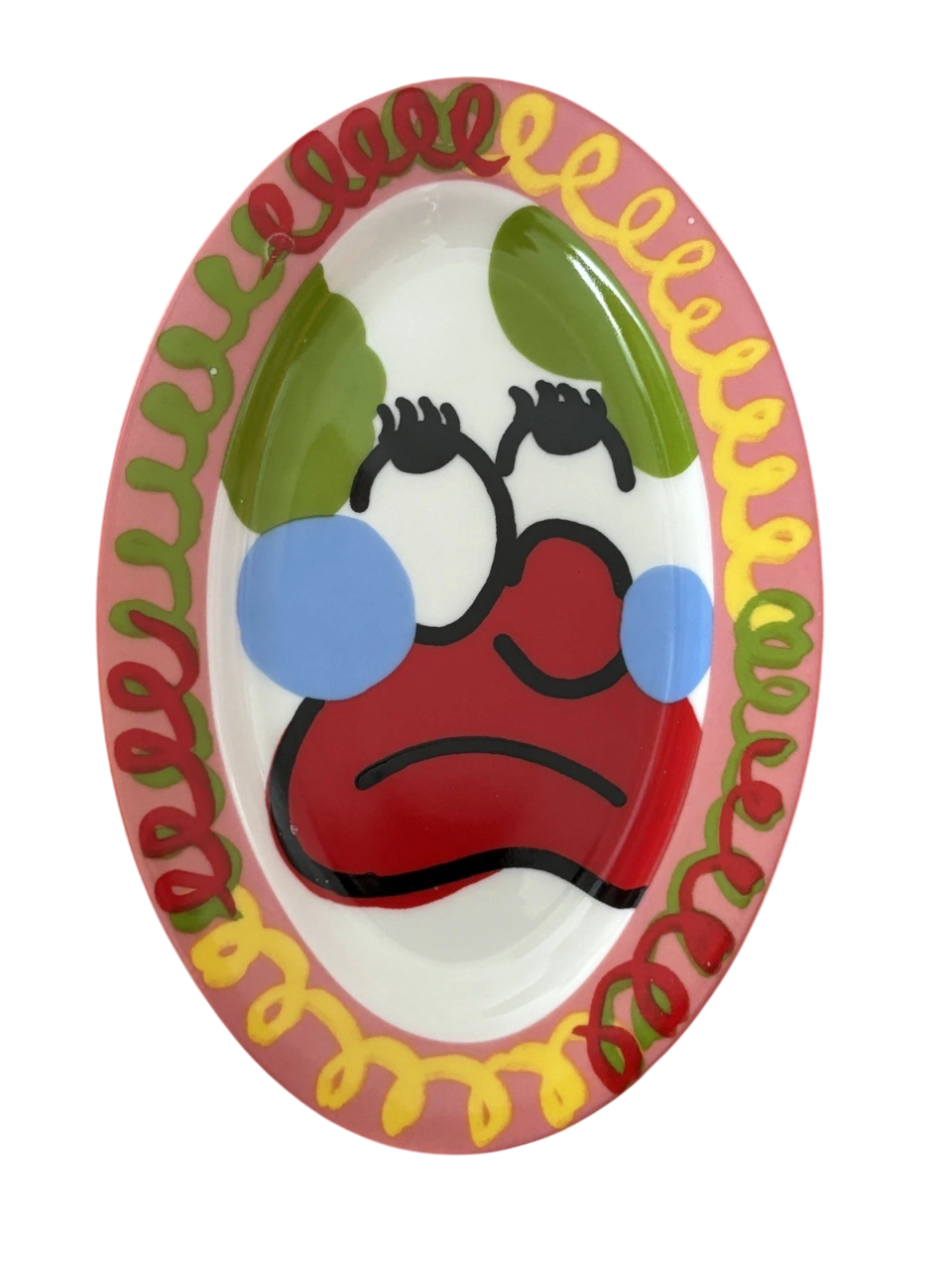 Original hand-painted clown plate by SLAWN featuring vibrant colors and whimsical design.