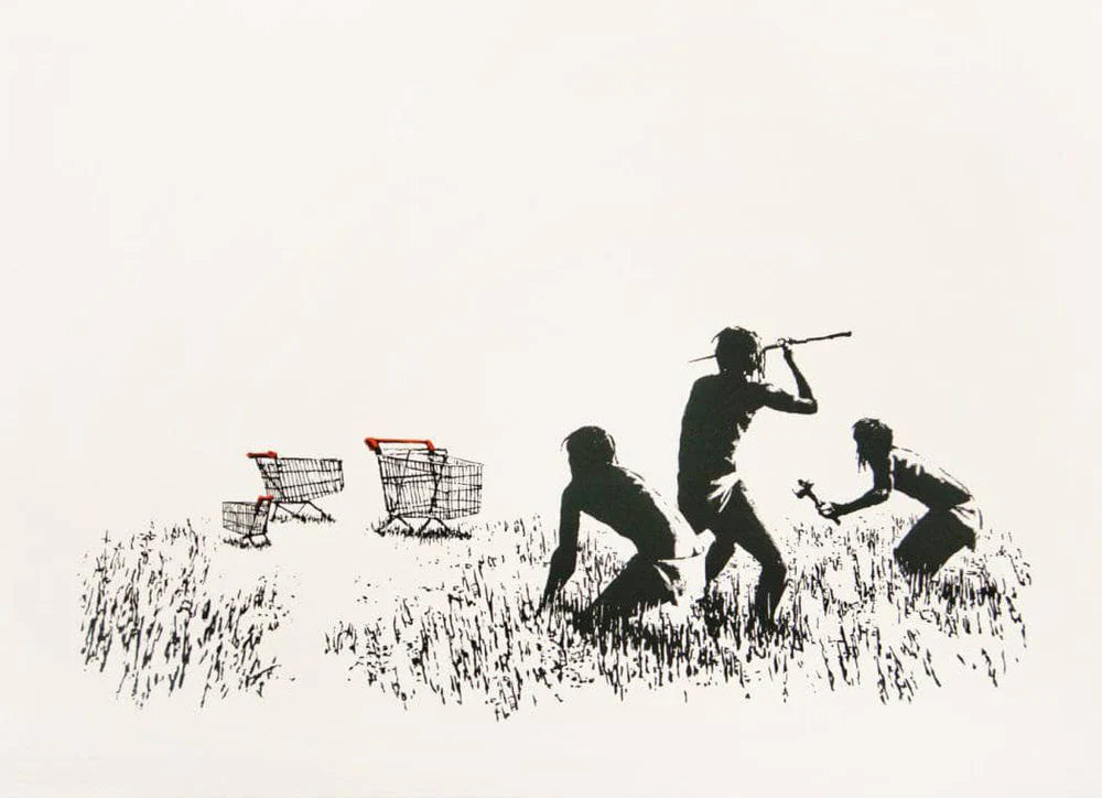 BANKSY trolleys featuring a unique street art design, showcasing a vibrant and edgy urban aesthetic.