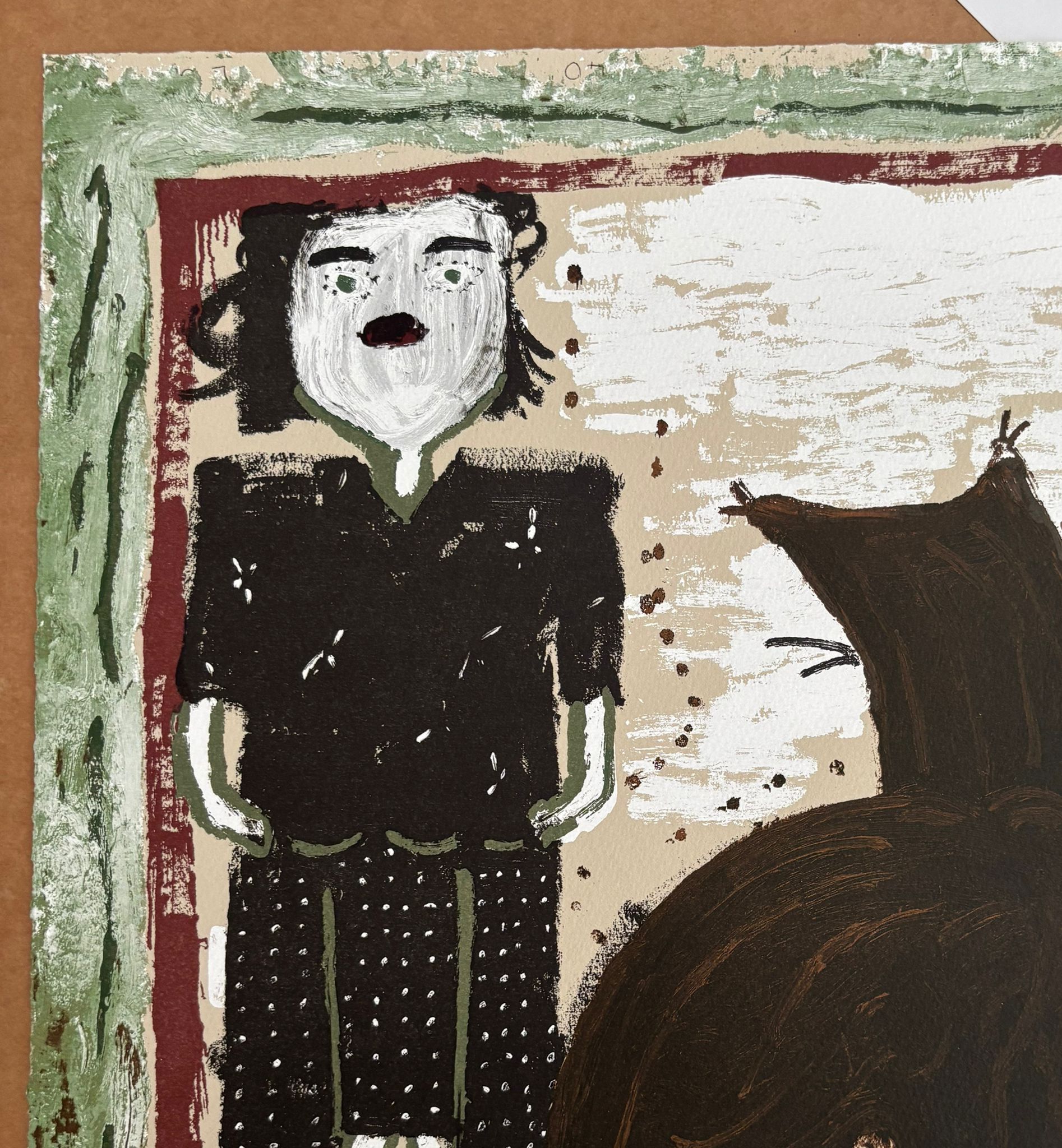 Rose Wylie party clothes with a stylish hat, featuring vibrant colors and playful design perfect for festive occasions.