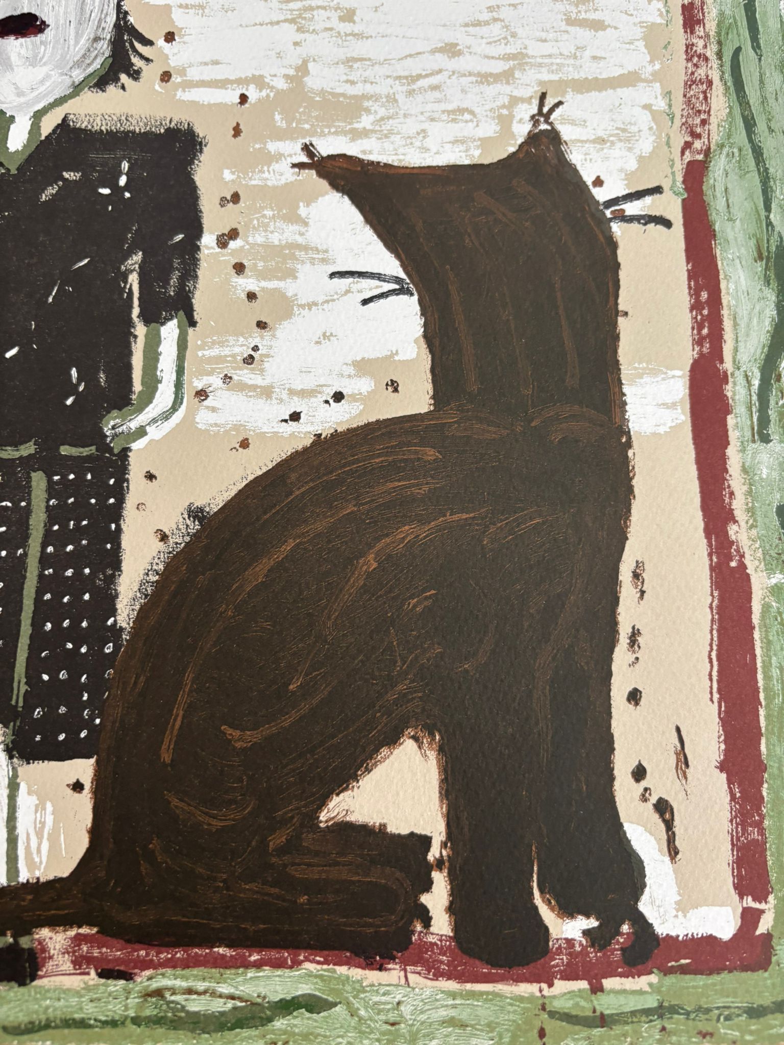 Rose Wylie party clothes with a stylish hat, featuring vibrant colors and playful patterns for festive occasions.